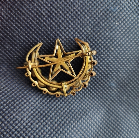 Vintage Czech White Rhinestone 12K GF Star & Moon Brooch - Picture 2 of 4